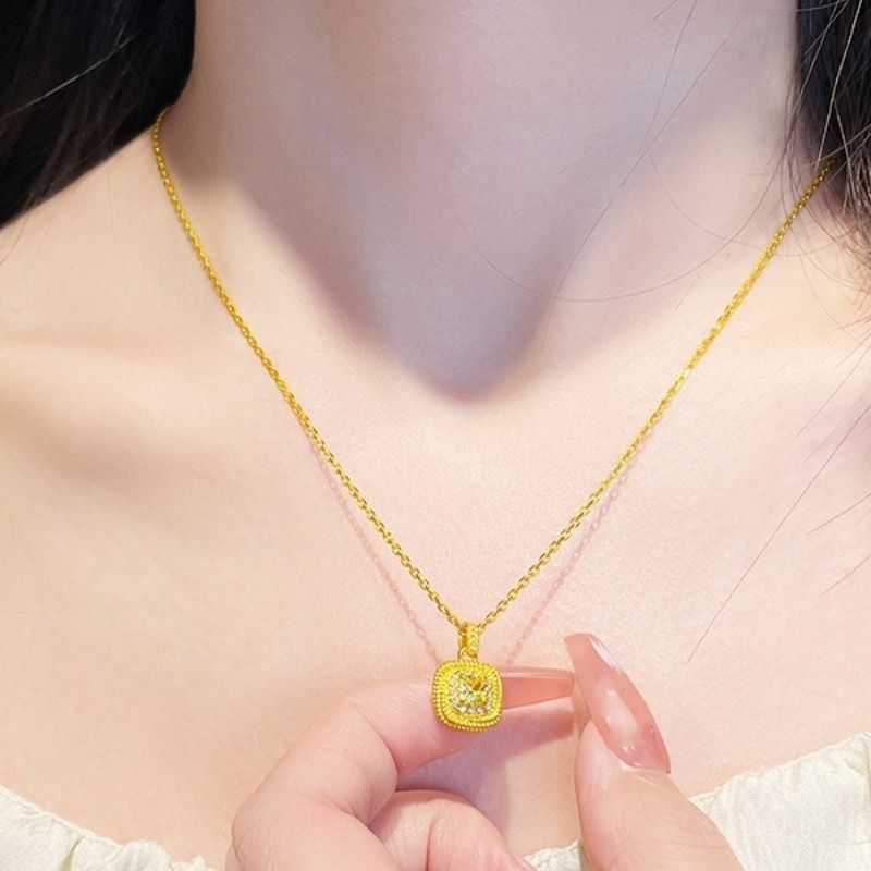 Jewelry Sets  1 Set of Jewelry Light Luxury Super Flash Small Sugar Cube Necklace/Bracelet/Earring for Women Small Yellow Crystal Bread Clavicle Chain Light Luxury Niche Design