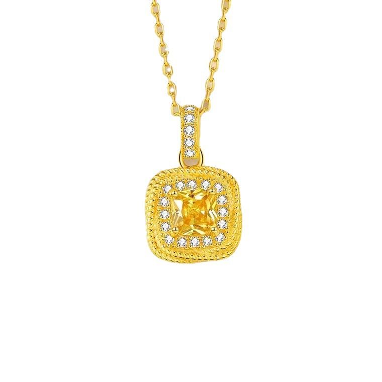 Jewelry Sets  1 Set of Jewelry Light Luxury Super Flash Small Sugar Cube Necklace/Bracelet/Earring for Women Small Yellow Crystal Bread Clavicle Chain Light Luxury Niche Design