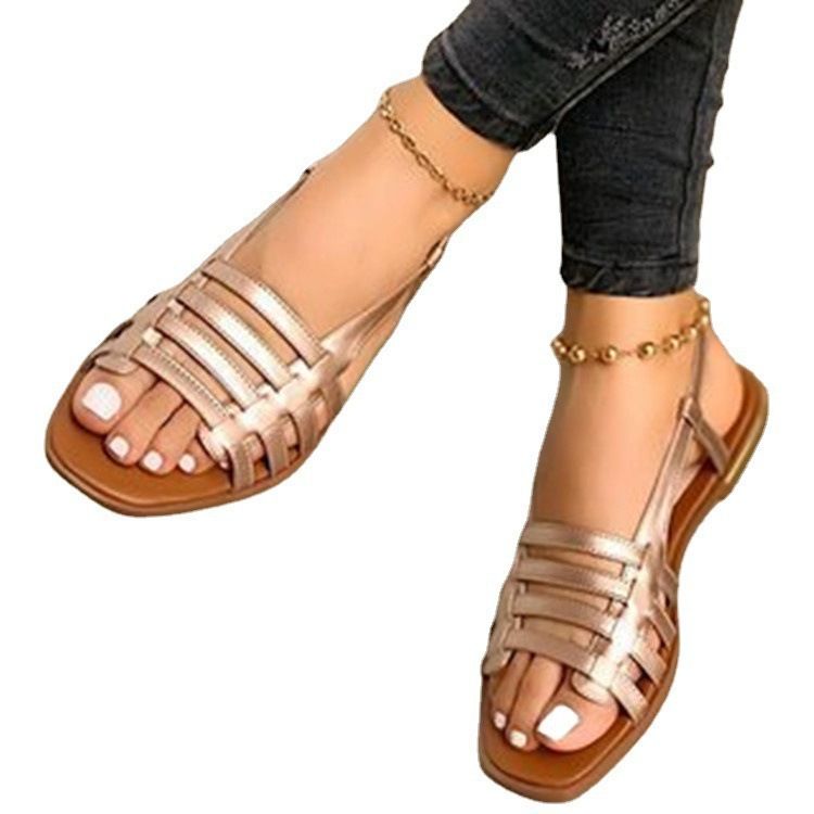 Shoes > Women's Shoes > Slippers > Flip-Flops  Large Size Flat Sandals Women's New Flat Single Shoes Spring and Summer Fashion Braided Beach Sandals Sandals