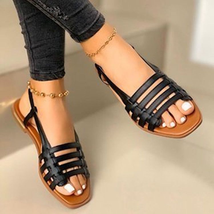 Shoes > Women's Shoes > Slippers > Flip-Flops  Large Size Flat Sandals Women's New Flat Single Shoes Spring and Summer Fashion Braided Beach Sandals Sandals