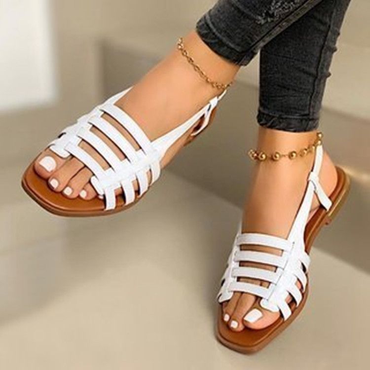 Shoes > Women's Shoes > Slippers > Flip-Flops  Large Size Flat Sandals Women's New Flat Single Shoes Spring and Summer Fashion Braided Beach Sandals Sandals