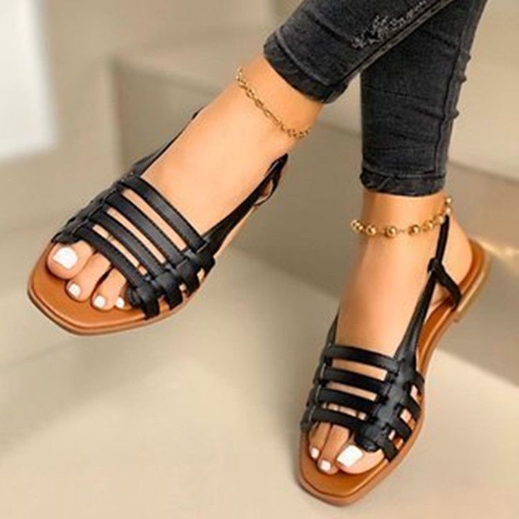 Shoes > Women's Shoes > Slippers > Flip-Flops  Large Size Flat Sandals Women's New Flat Single Shoes Spring and Summer Fashion Braided Beach Sandals Sandals