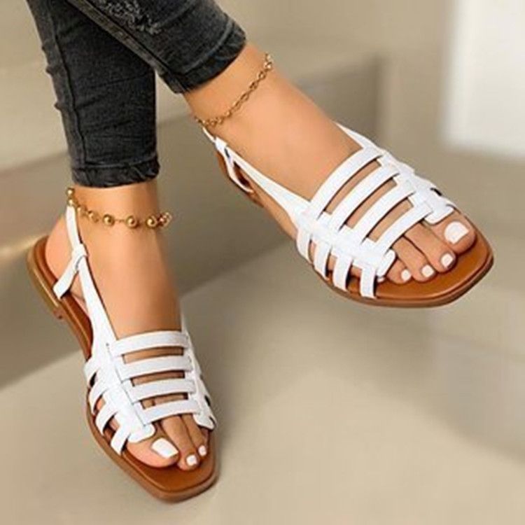 Shoes > Women's Shoes > Slippers > Flip-Flops  Large Size Flat Sandals Women's New Flat Single Shoes Spring and Summer Fashion Braided Beach Sandals Sandals