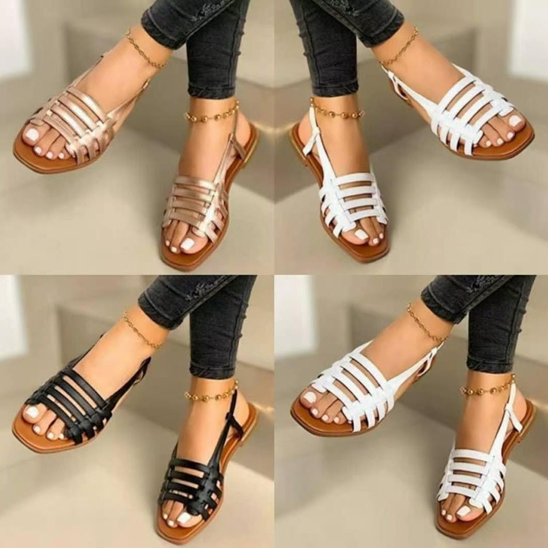 Shoes > Women's Shoes > Slippers > Flip-Flops  Large Size Flat Sandals Women's New Flat Single Shoes Spring and Summer Fashion Braided Beach Sandals Sandals