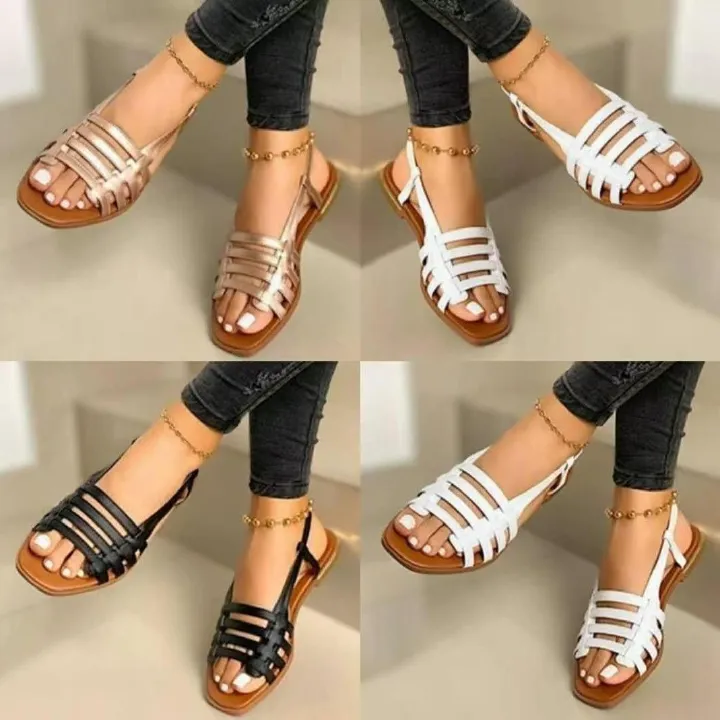 Shoes > Women's Shoes > Slippers > Flip-Flops  Large Size Flat Sandals Women's New Flat Single Shoes Spring and Summer Fashion Braided Beach Sandals Sandals