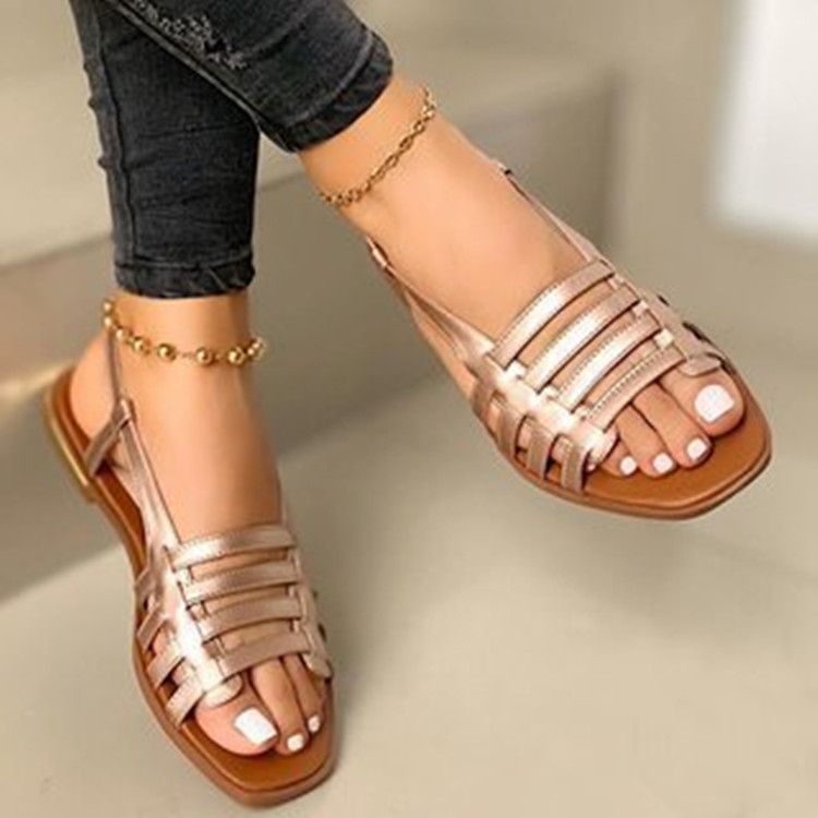 Shoes > Women's Shoes > Slippers > Flip-Flops  Large Size Flat Sandals Women's New Flat Single Shoes Spring and Summer Fashion Braided Beach Sandals Sandals