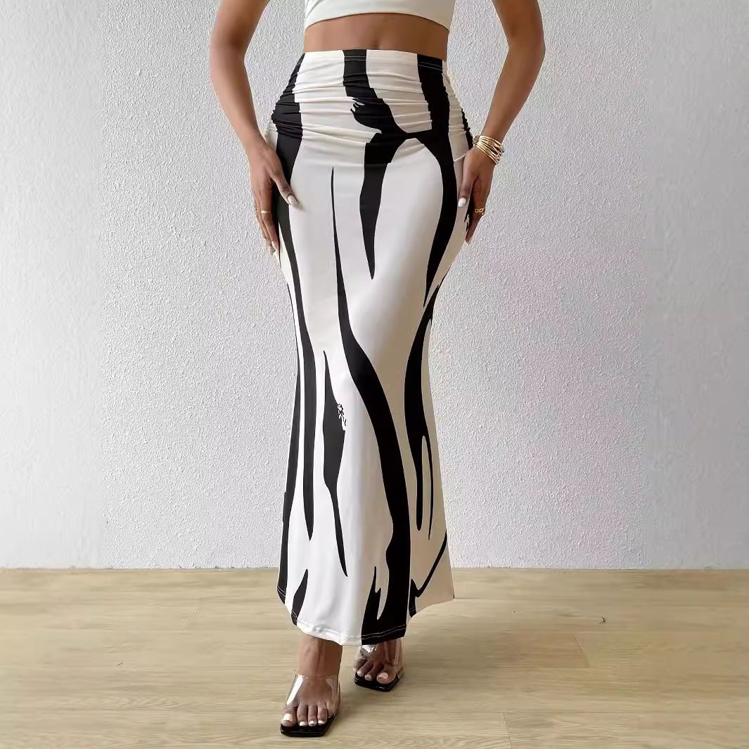 Clothes > Women's Clothing > Bottoms > Skirts  European and American zebra pattern to make you look slim and tall, hot selling half-body tight high waist fish tail pencil long skirt