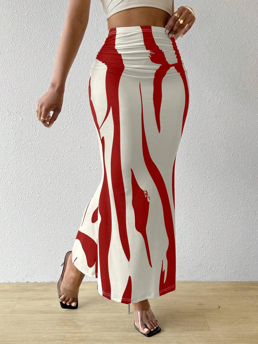 Clothes > Women's Clothing > Bottoms > Skirts  European and American zebra pattern to make you look slim and tall, hot selling half-body tight high waist fish tail pencil long skirt