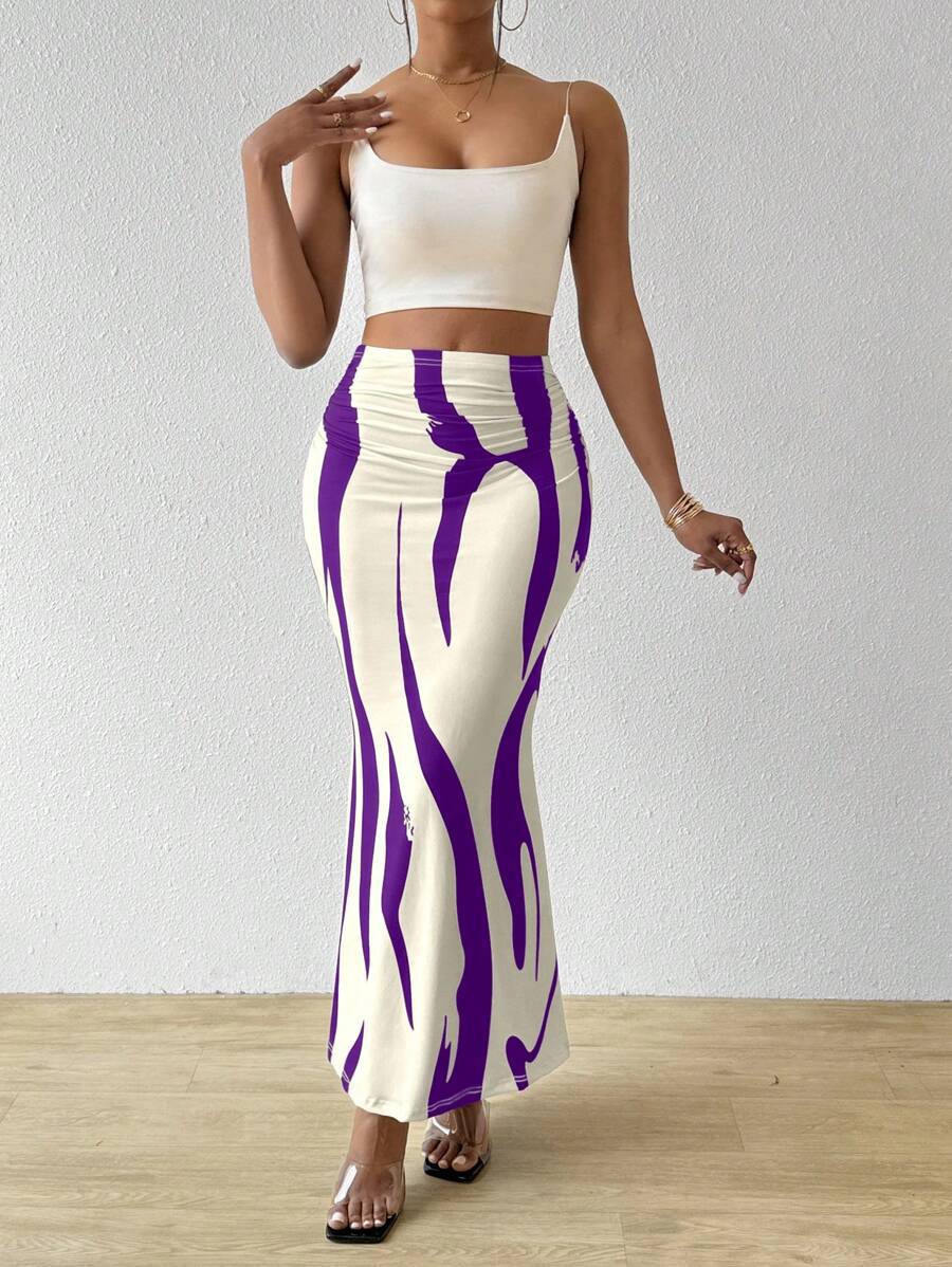 Clothes > Women's Clothing > Bottoms > Skirts  European and American zebra pattern to make you look slim and tall, hot selling half-body tight high waist fish tail pencil long skirt