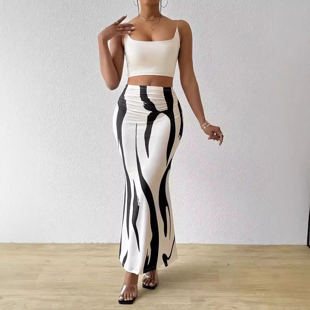 Clothes > Women's Clothing > Bottoms > Skirts  European and American zebra pattern to make you look slim and tall, hot selling half-body tight high waist fish tail pencil long skirt