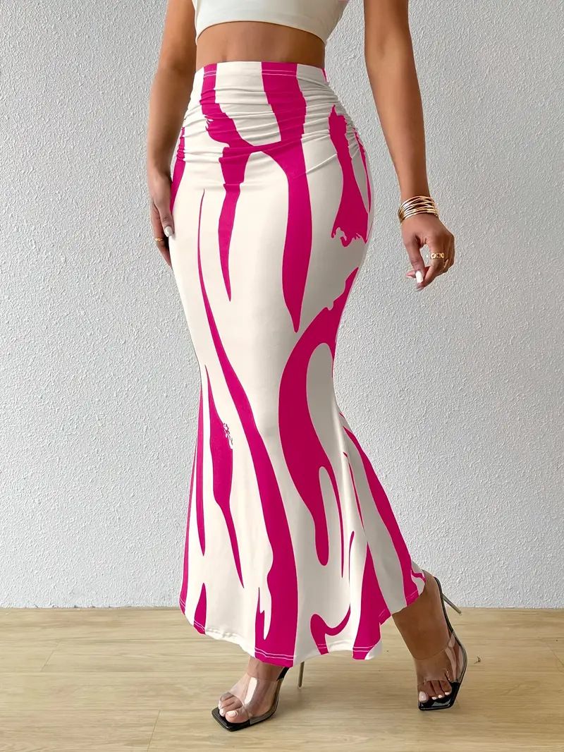 Clothes > Women's Clothing > Bottoms > Skirts  European and American zebra pattern to make you look slim and tall, hot selling half-body tight high waist fish tail pencil long skirt