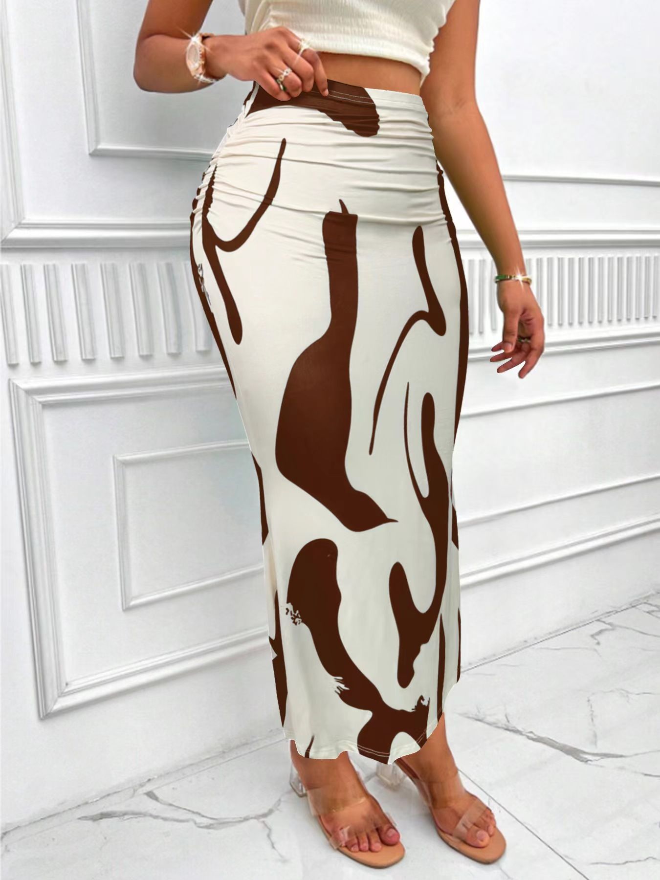 Clothes > Women's Clothing > Bottoms > Skirts  European and American zebra pattern to make you look slim and tall, hot selling half-body tight high waist fish tail pencil long skirt