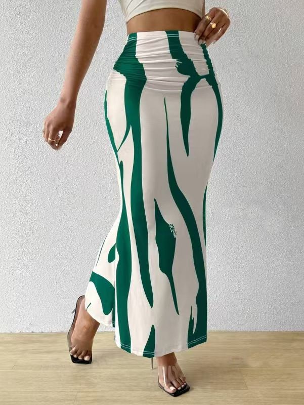 Clothes > Women's Clothing > Bottoms > Skirts  European and American zebra pattern to make you look slim and tall, hot selling half-body tight high waist fish tail pencil long skirt
