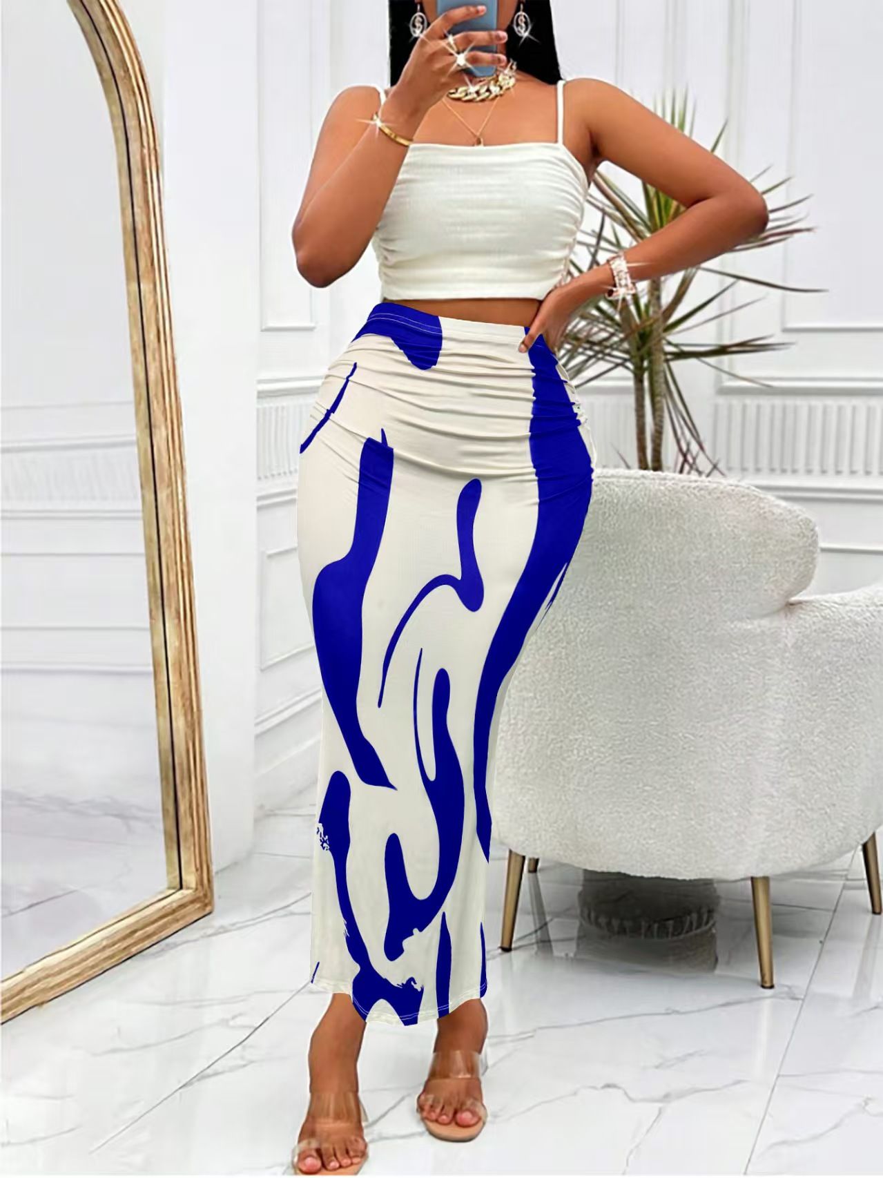 Clothes > Women's Clothing > Bottoms > Skirts  European and American zebra pattern to make you look slim and tall, hot selling half-body tight high waist fish tail pencil long skirt