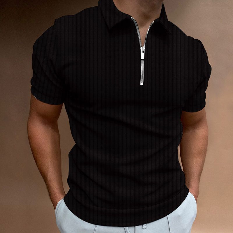 New European and American spring and summer POLO shirt zipper striped lapel men's short-sleeved polo shirt T-shirt Clothes > Men's Clothing > Tops > T-Shirts
