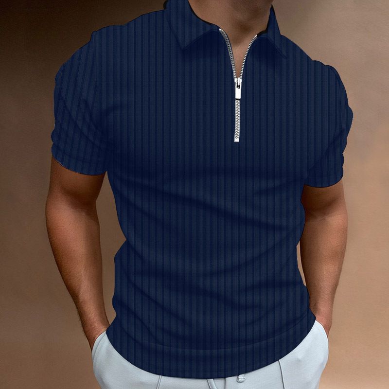 New European and American spring and summer POLO shirt zipper striped lapel men's short-sleeved polo shirt T-shirt Clothes > Men's Clothing > Tops > T-Shirts
