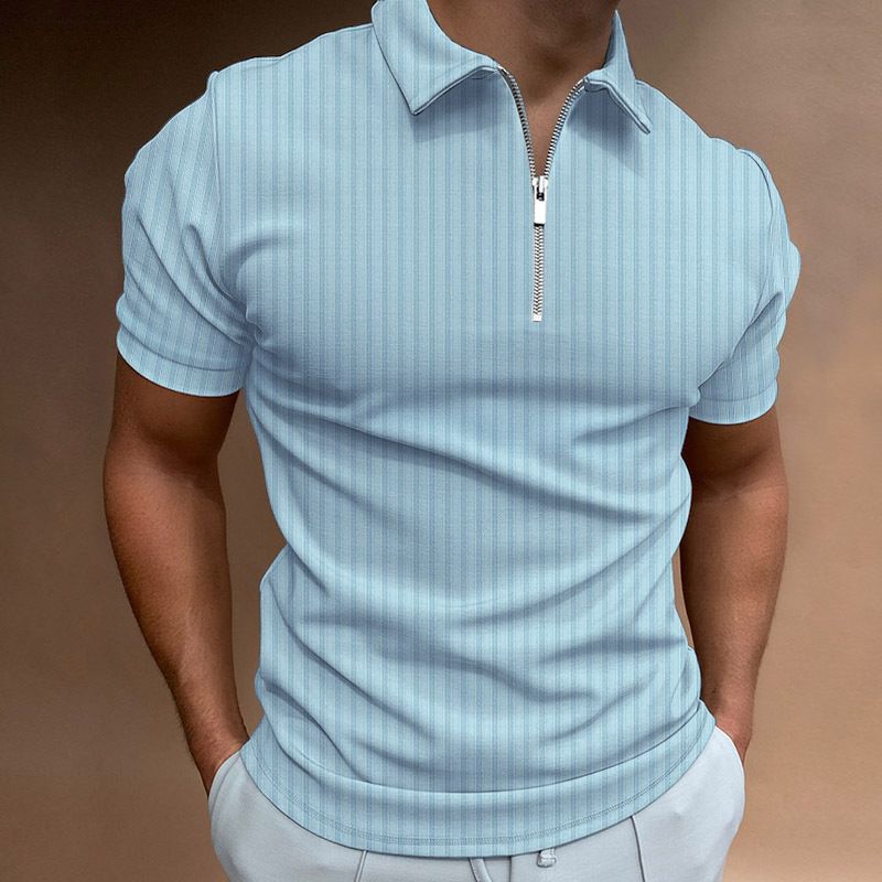 New European and American spring and summer POLO shirt zipper striped lapel men's short-sleeved polo shirt T-shirt Clothes > Men's Clothing > Tops > T-Shirts