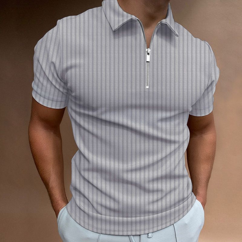 New European and American spring and summer POLO shirt zipper striped lapel men's short-sleeved polo shirt T-shirt Clothes > Men's Clothing > Tops > T-Shirts