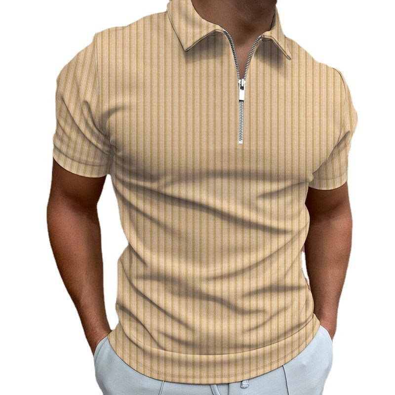 New European and American spring and summer POLO shirt zipper striped lapel men's short-sleeved polo shirt T-shirt Clothes > Men's Clothing > Tops > T-Shirts