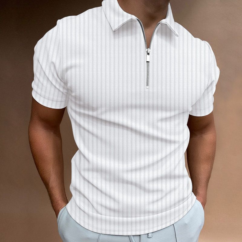 New European and American spring and summer POLO shirt zipper striped lapel men's short-sleeved polo shirt T-shirt Clothes > Men's Clothing > Tops > T-Shirts