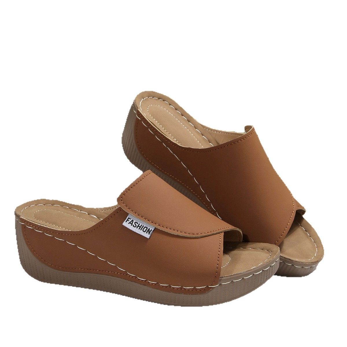 Shoes > Women's Shoes > Sandals > Flats Sandals  Large size one-length strap heel thick-soled fish-mouth sandals in summer beach open-toe outside casual shoes