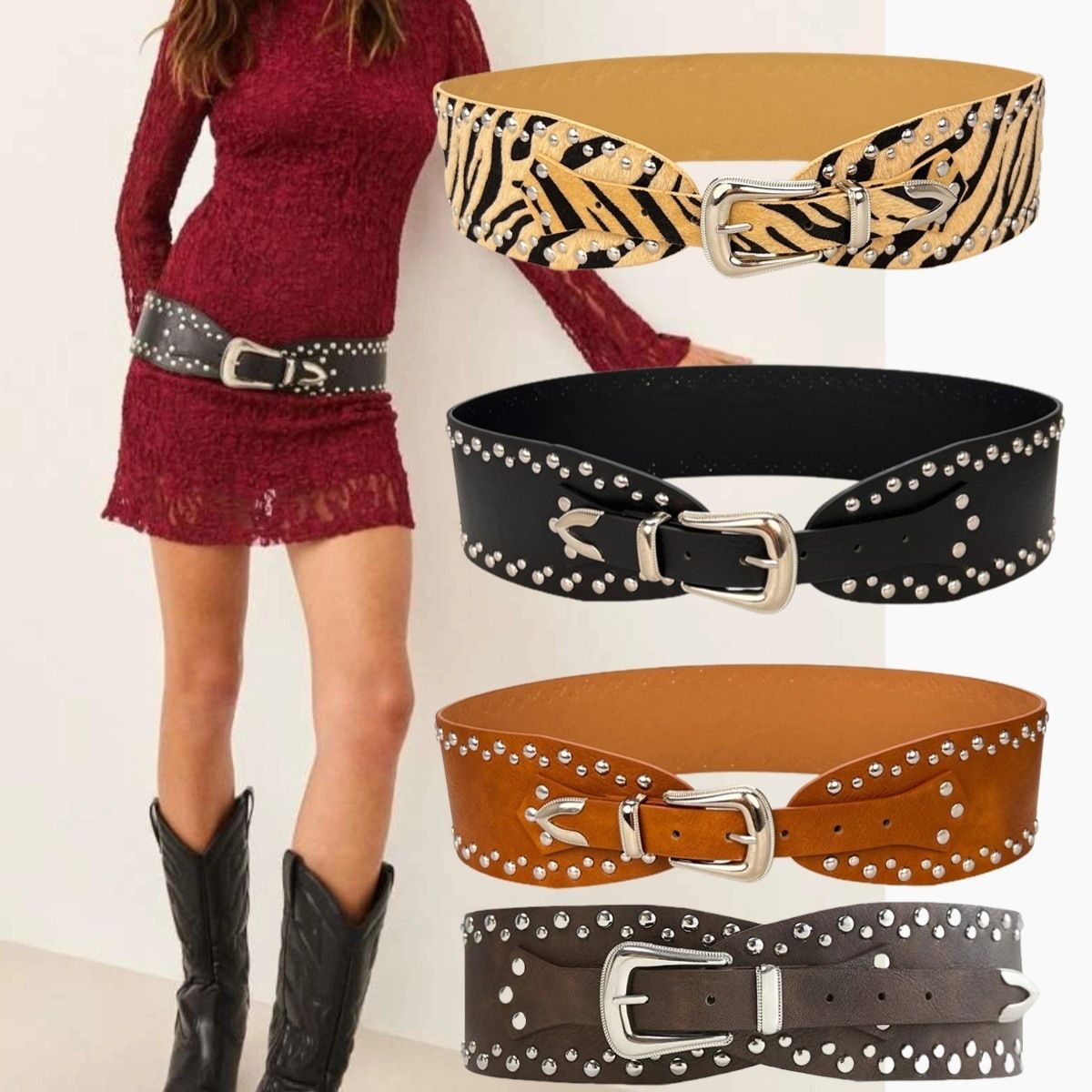 Fashion Accessories > Accessories > Women Accessories > Belts New Y2K rivet punk wide belt personality hot girl fashionable versatile retro belt