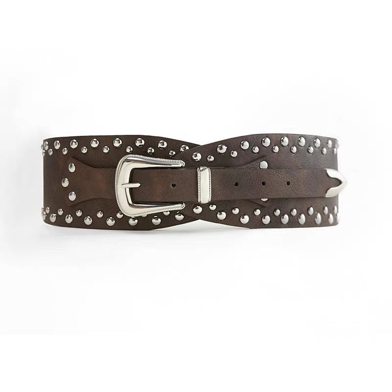 Fashion Accessories > Accessories > Women Accessories > Belts New Y2K rivet punk wide belt personality hot girl fashionable versatile retro belt