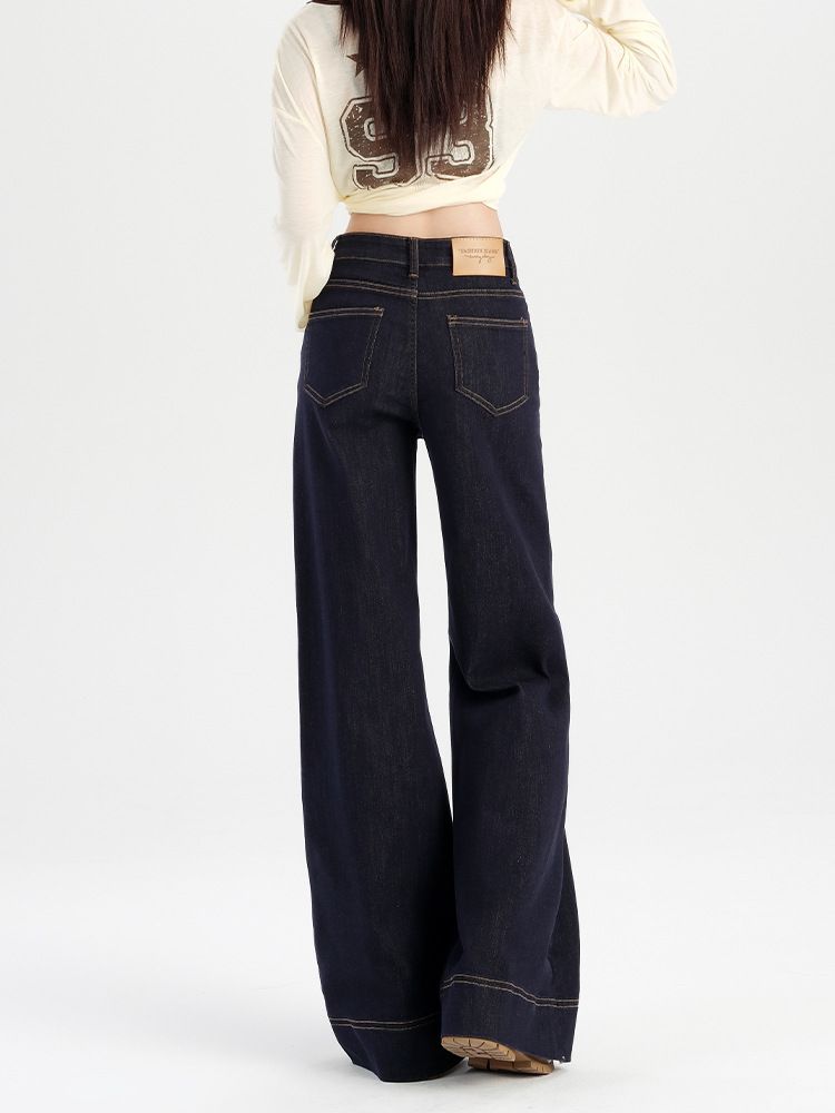Clothes > Women's Clothing > Bottoms > Pants High Street Personalized Korean Style Straight Jeans Women's New High Waist Slim and High Wide Legs Floating Jeans Trendy