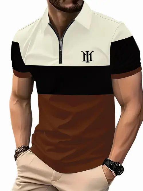 Clothes > Men's Clothing > Tops > T-Shirts  New European and American fashion trend casual versatile short-sleeved button POLO shirt 3D printed T-shirt