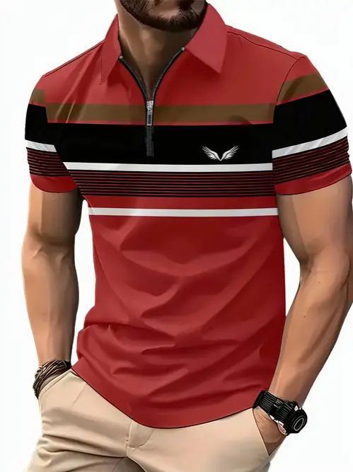 Clothes > Men's Clothing > Tops > T-Shirts  New European and American fashion trend casual versatile short-sleeved button POLO shirt 3D printed T-shirt
