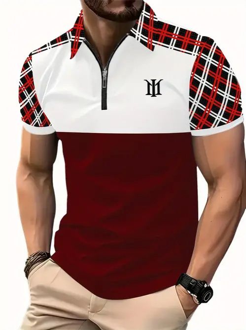 Clothes > Men's Clothing > Tops > T-Shirts  New European and American fashion trend casual versatile short-sleeved button POLO shirt 3D printed T-shirt