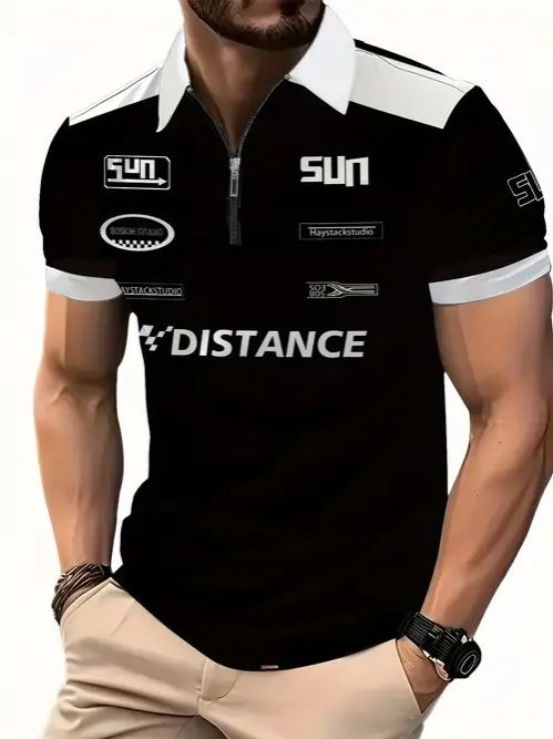 Clothes > Men's Clothing > Tops > T-Shirts  New European and American fashion trend casual versatile short-sleeved button POLO shirt 3D printed T-shirt