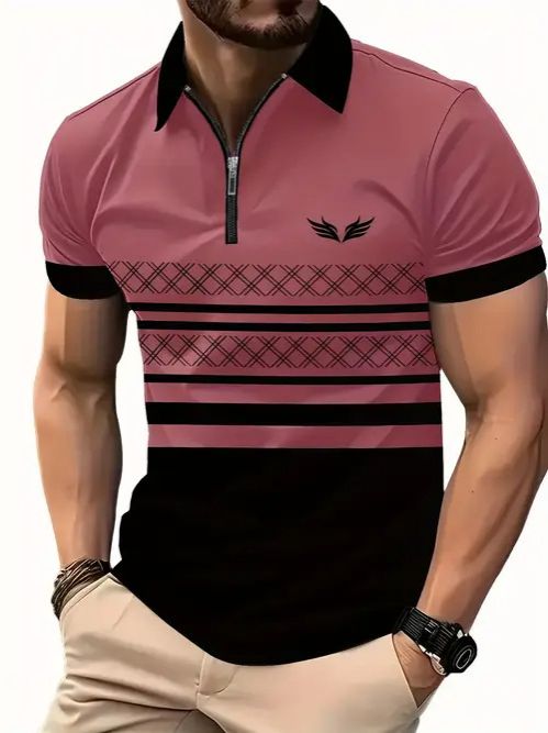 Clothes > Men's Clothing > Tops > T-Shirts  New European and American fashion trend casual versatile short-sleeved button POLO shirt 3D printed T-shirt