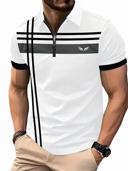 Clothes > Men's Clothing > Tops > T-Shirts  New European and American fashion trend casual versatile short-sleeved button POLO shirt 3D printed T-shirt