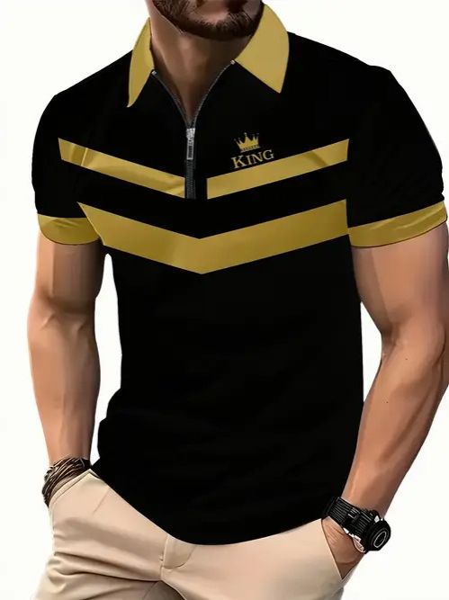 Clothes > Men's Clothing > Tops > T-Shirts  New European and American fashion trend casual versatile short-sleeved button POLO shirt 3D printed T-shirt