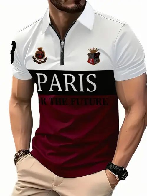 Clothes > Men's Clothing > Tops > T-Shirts  New European and American fashion trend casual versatile short-sleeved button POLO shirt 3D printed T-shirt