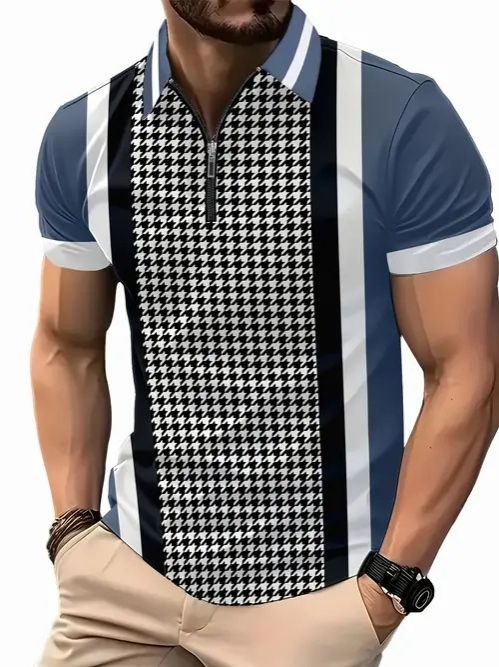 Clothes > Men's Clothing > Tops > T-Shirts  New European and American fashion trend casual versatile short-sleeved button POLO shirt 3D printed T-shirt