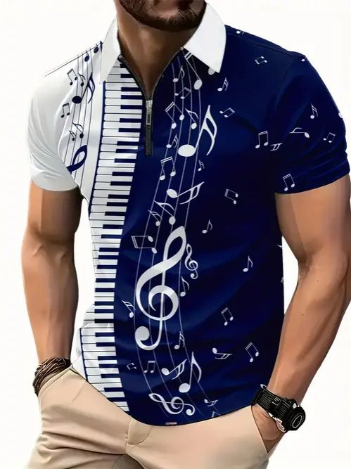 Clothes > Men's Clothing > Tops > T-Shirts  New European and American fashion trend casual versatile short-sleeved button POLO shirt 3D printed T-shirt