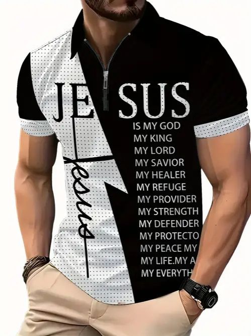 Clothes > Men's Clothing > Tops > T-Shirts  New European and American fashion trend casual versatile short-sleeved button POLO shirt 3D printed T-shirt