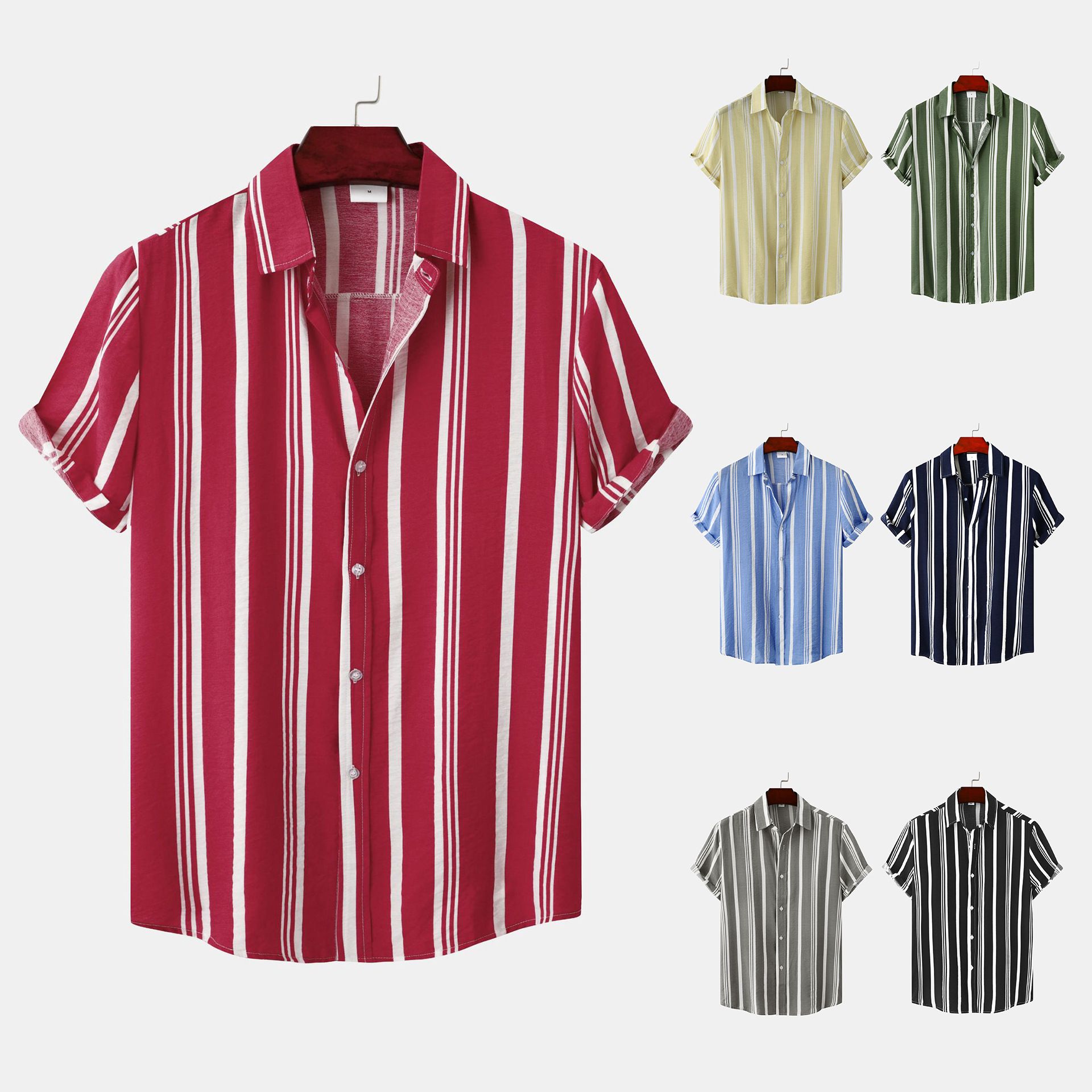 Clothes > Men's Clothing > Tops > T-Shirts  Men's Spring and Summer New Men's Shirt Men's Casual Striped Print Short-Sleeve Shirt Shirt Men's