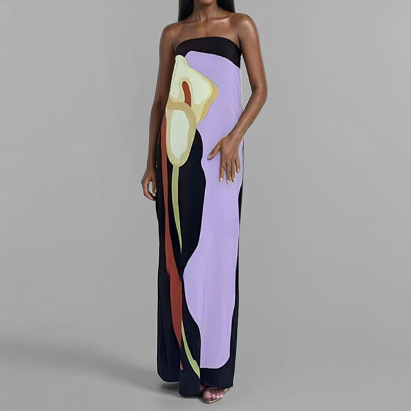 Clothes > Women's Clothing > Dresses Spring dress European and American women's fashionable sleeveless off-shoulder strapless sexy backless printed dress