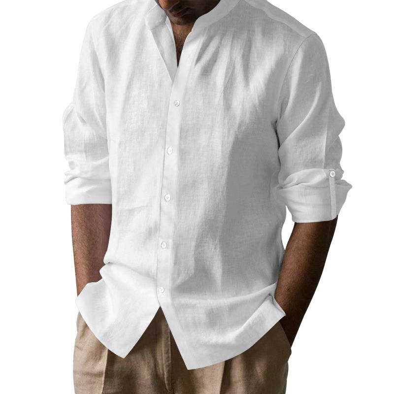 Clothes > Women's Clothing > Tops > T-Shirts Men's shirt cotton linen long sleeve stand collar breathable Henry collar casual new Chinese top men