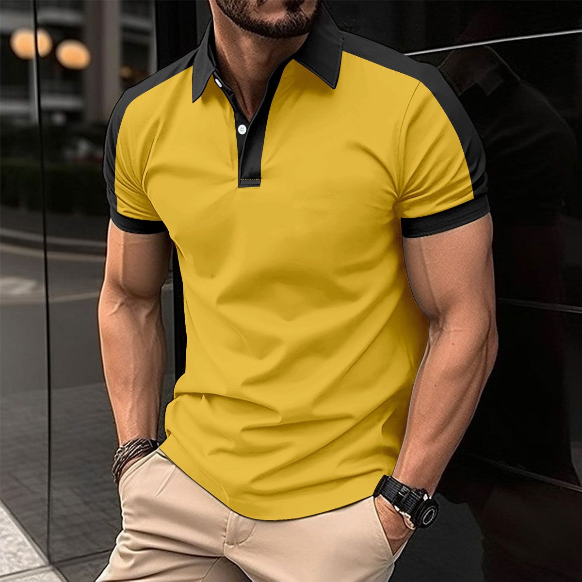 Clothes > Men's Clothing > Tops > T-Shirts New European and American men's collar fashionable plus size twill cotton men's T-shirt POLO shirt