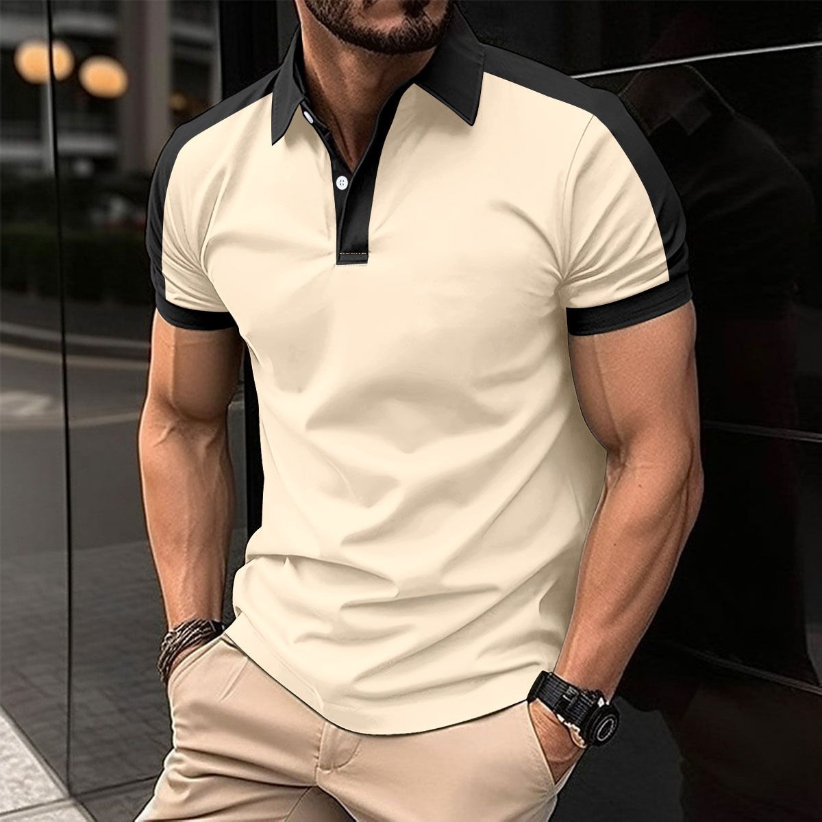 Clothes > Men's Clothing > Tops > T-Shirts New European and American men's collar fashionable plus size twill cotton men's T-shirt POLO shirt