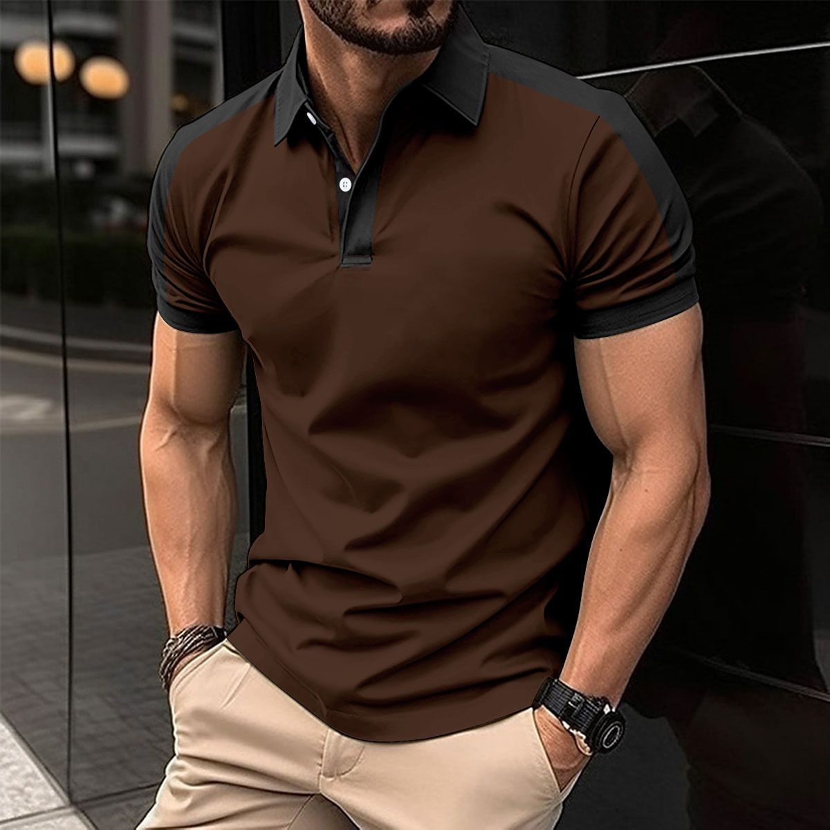 Clothes > Men's Clothing > Tops > T-Shirts New European and American men's collar fashionable plus size twill cotton men's T-shirt POLO shirt