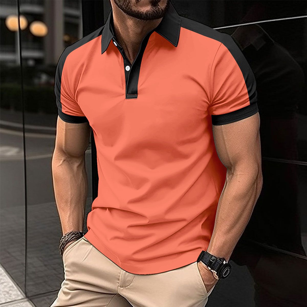 Clothes > Men's Clothing > Tops > T-Shirts New European and American men's collar fashionable plus size twill cotton men's T-shirt POLO shirt