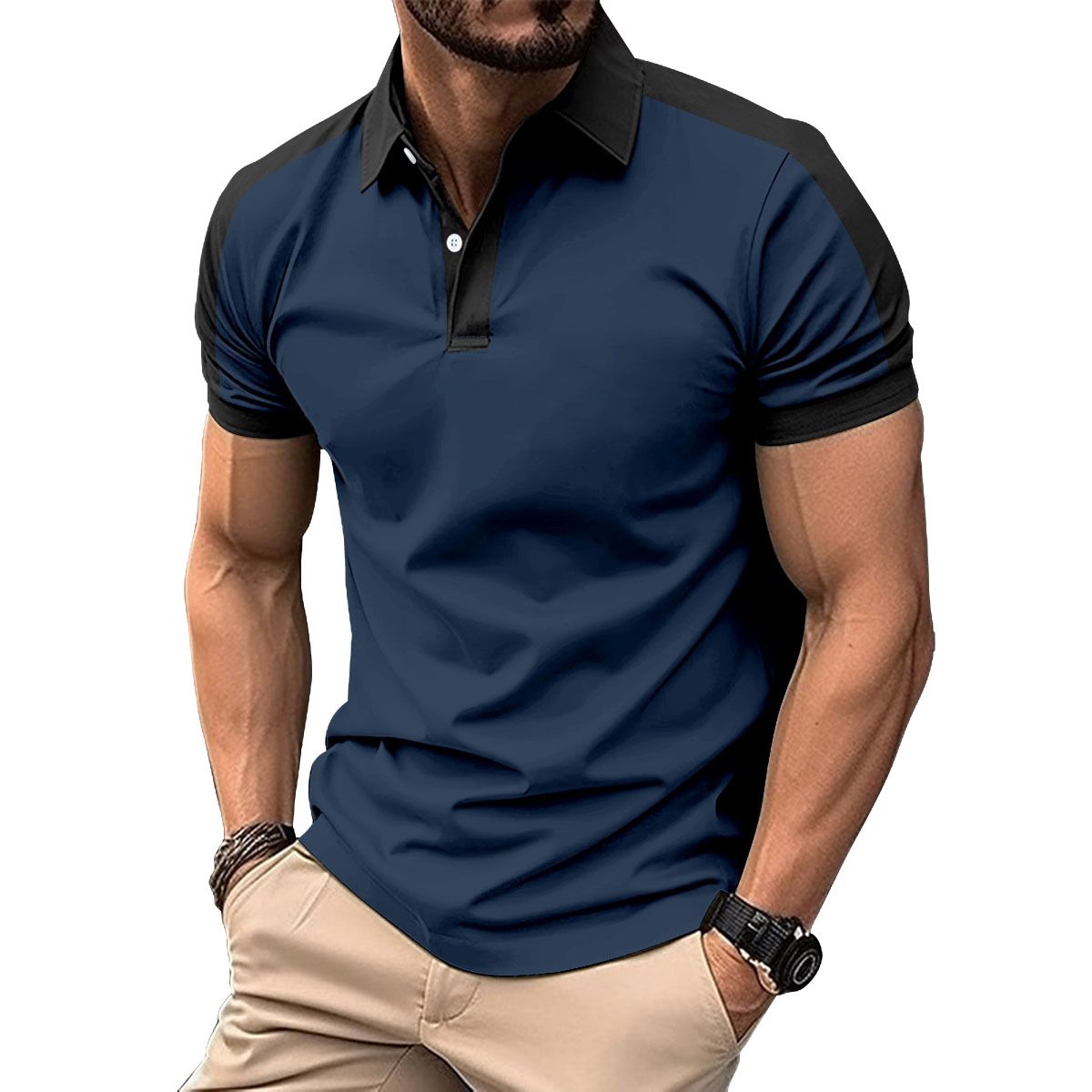 Clothes > Men's Clothing > Tops > T-Shirts New European and American men's collar fashionable plus size twill cotton men's T-shirt POLO shirt
