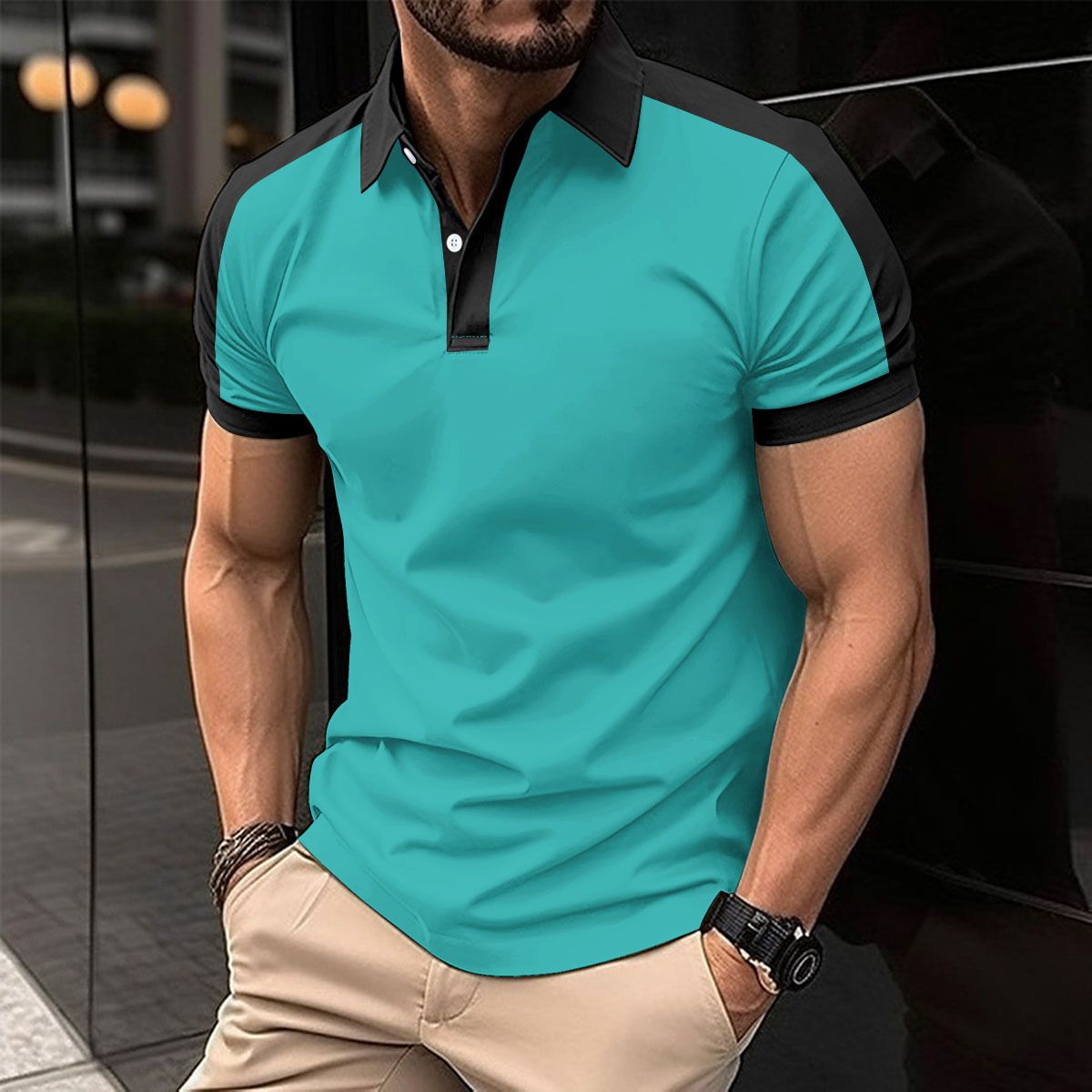 Clothes > Men's Clothing > Tops > T-Shirts New European and American men's collar fashionable plus size twill cotton men's T-shirt POLO shirt