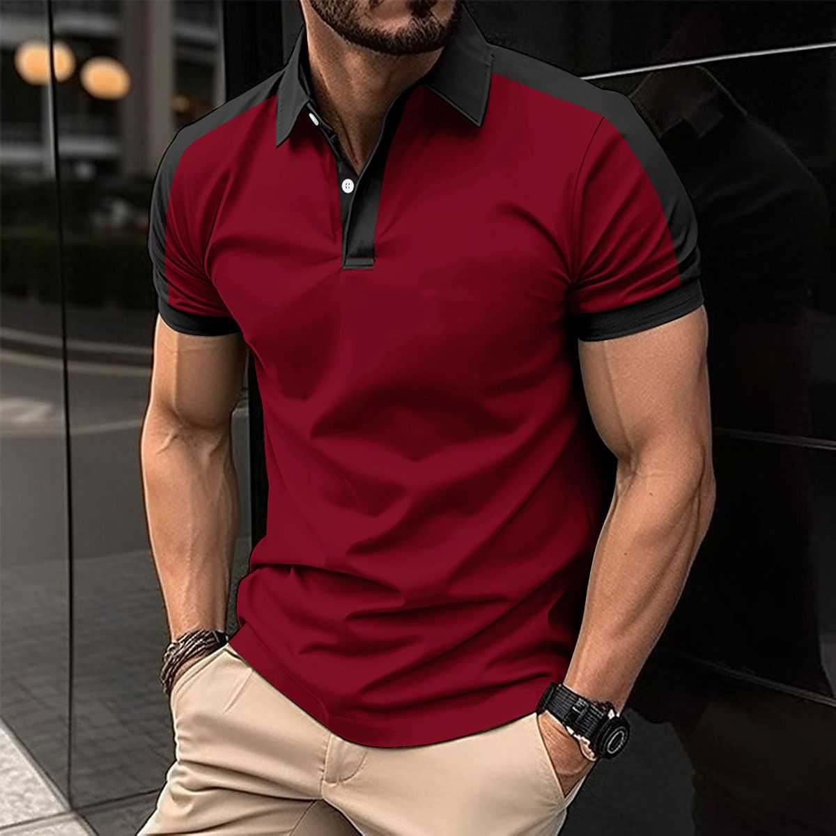Clothes > Men's Clothing > Tops > T-Shirts New European and American men's collar fashionable plus size twill cotton men's T-shirt POLO shirt