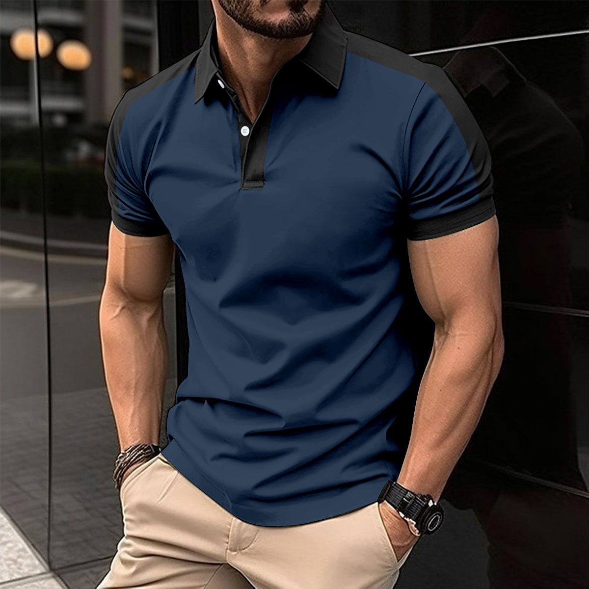Clothes > Men's Clothing > Tops > T-Shirts New European and American men's collar fashionable plus size twill cotton men's T-shirt POLO shirt